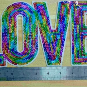 Valentine Rainbow LOVE Sequin Patches-Heat Press-Iron On